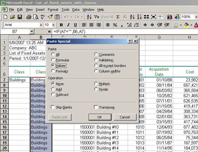 Paste values using Paste Special dialog box