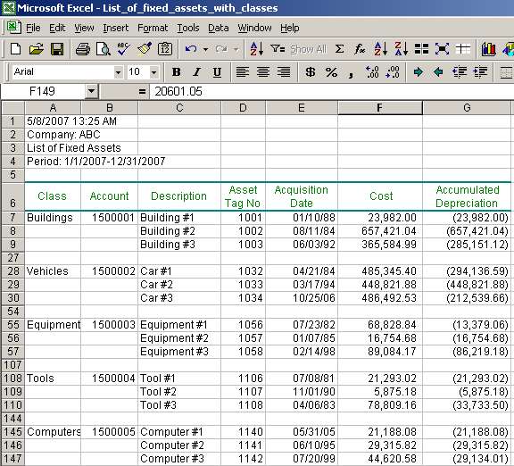 Raw data exported from accounting system