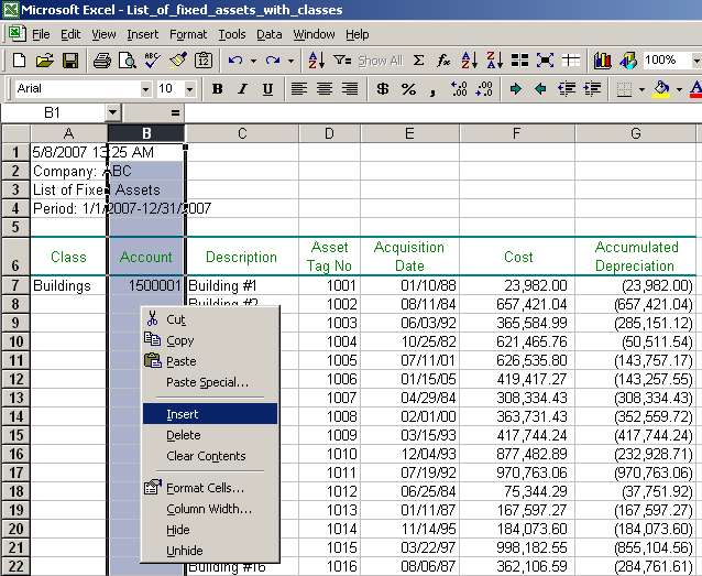 Insert a column after column Class
