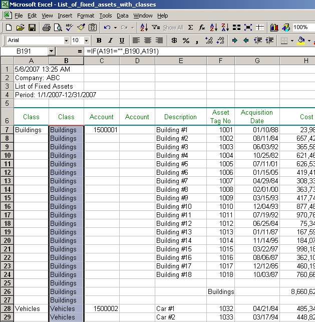 Copy and paste formula in empty column B