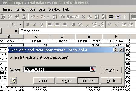 Pivot table wizard - screen two