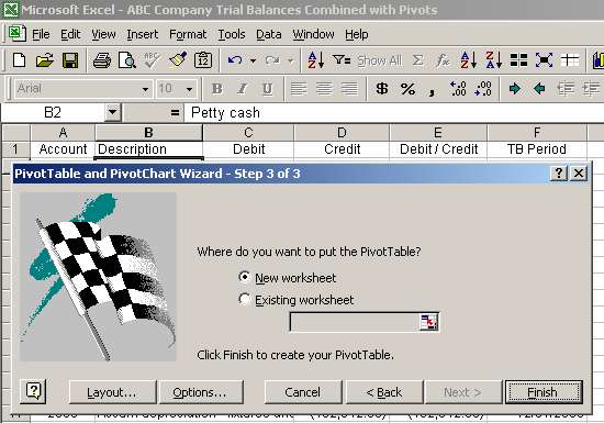 Pivot table wizard - step three