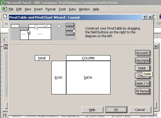 Pivot table wizard - layout