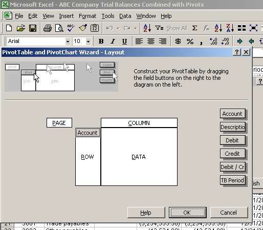 Pivot table wizard - adding Account