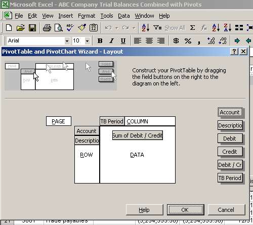 Pivot table wizard - all fields added