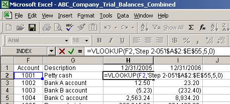 Vlookup functions for 12/31/05